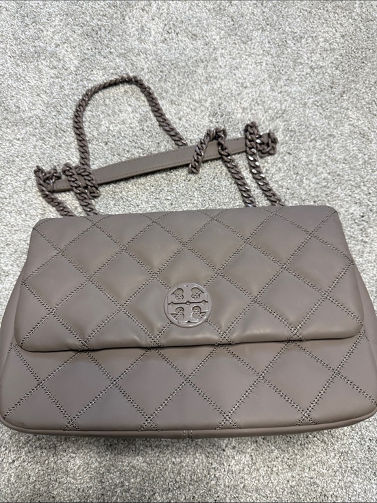 Tory Burch Handbags - Tory Burch Quilted Leather Shoulder Bag in Taupe Gray